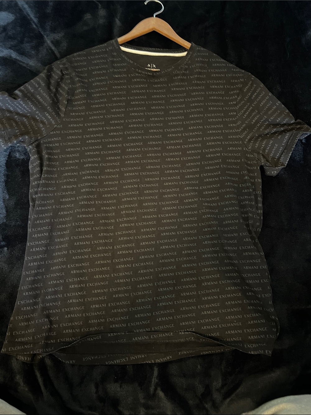 Armani Exchange Black All-Over Logo Crew Neck Tee